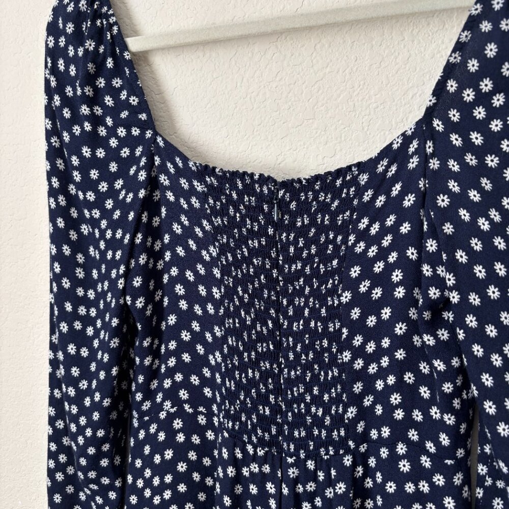 Reformation Peyton Midi Slit Dress in Flores Navy Floral Print - Picture 12 of 13